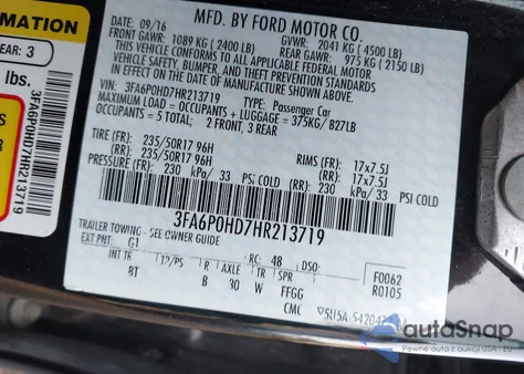 2017 Ford Fusion Se z USA, uszkodzony, nr VIN 3FA6P0HD7HR213719